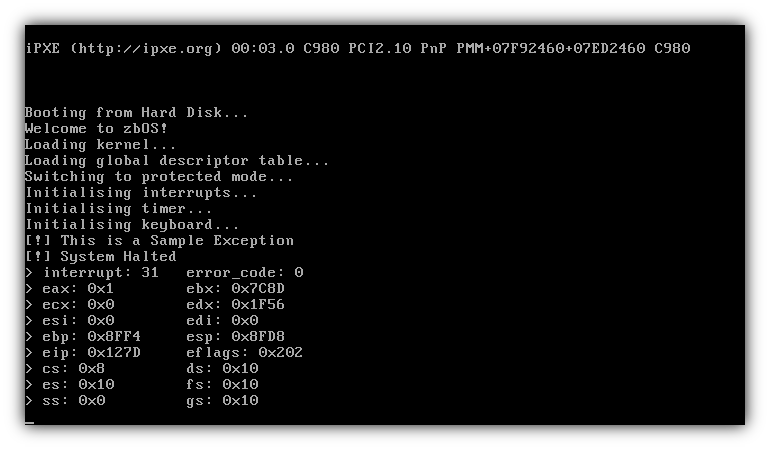 zbOS in QEMU