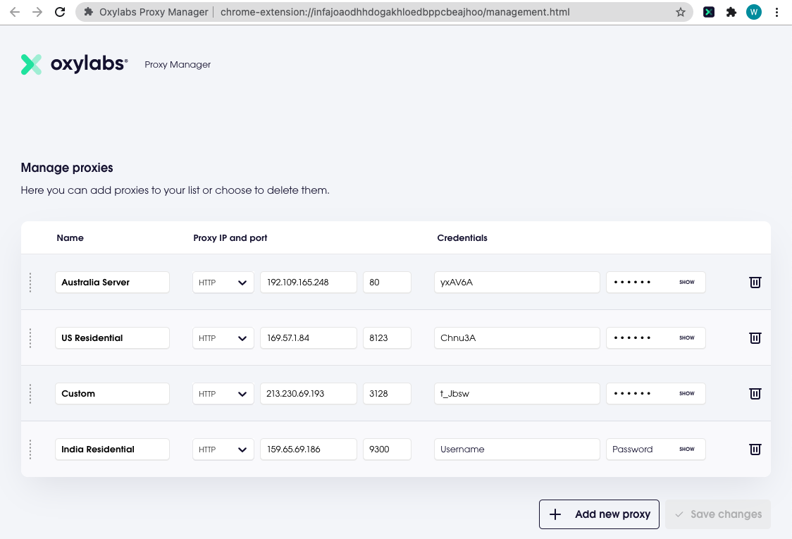 manage proxy