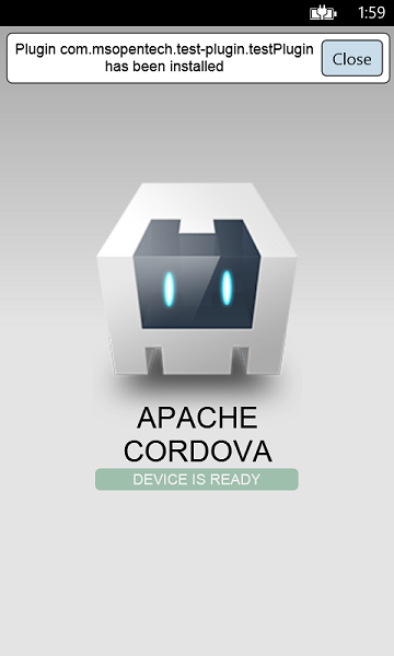 Cordova app with sample plugin installed