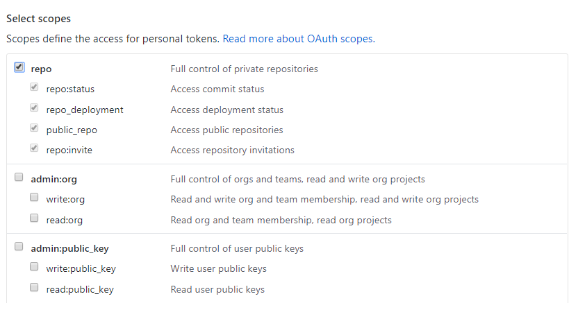 GitHub OAuth Scope settings page