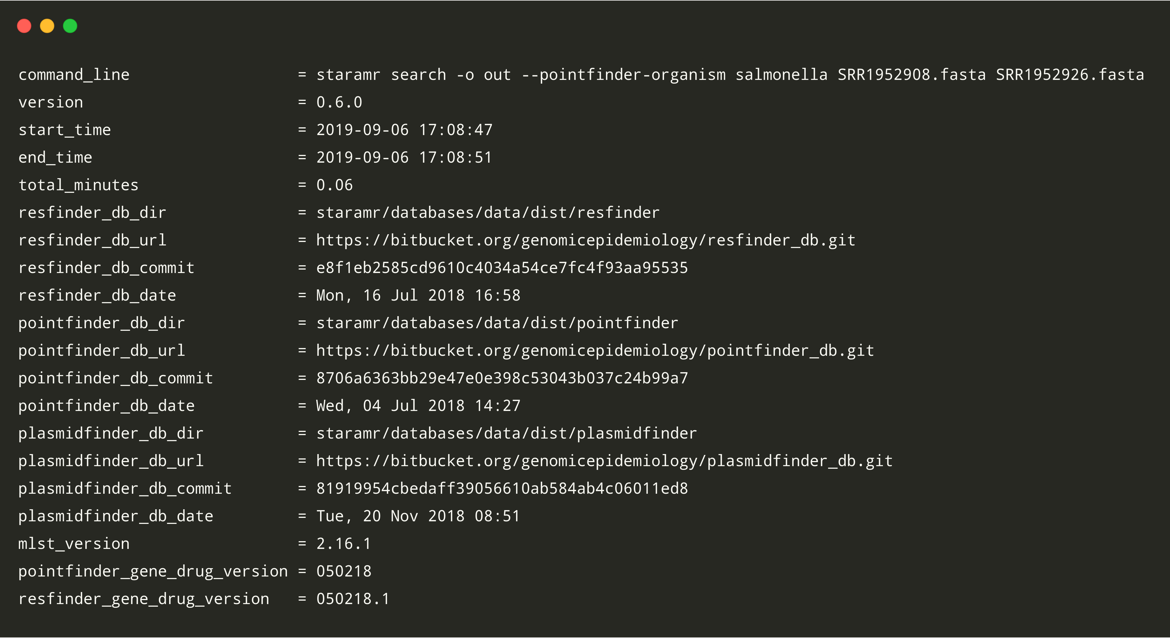 Settings Output Example