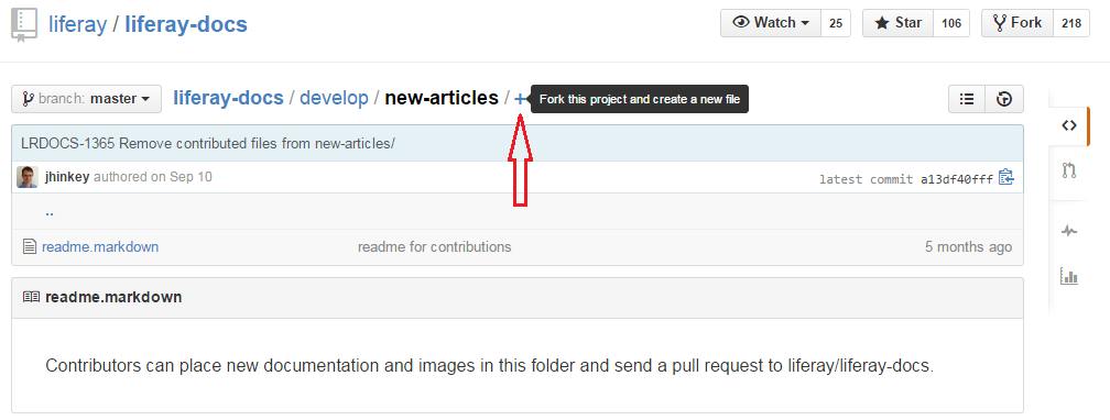 Figure 4: On GitHub, you can click the plus icon to add a new file in the file path.