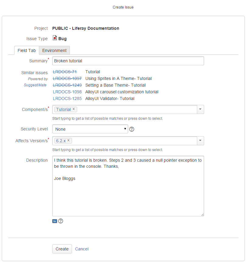 Figure 3: The Create Issue wizard guides you in logging your request.