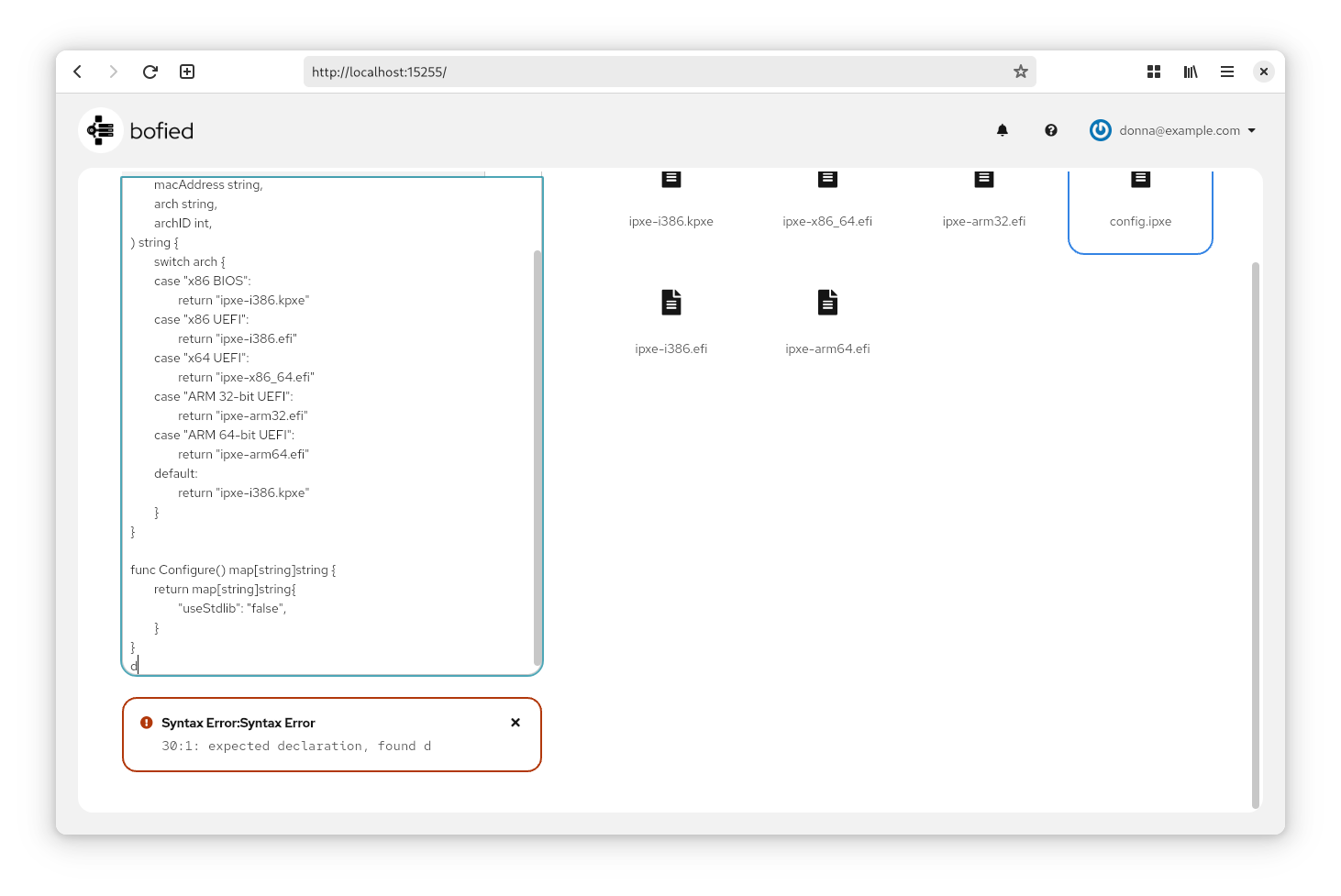 Screenshot of syntax validation