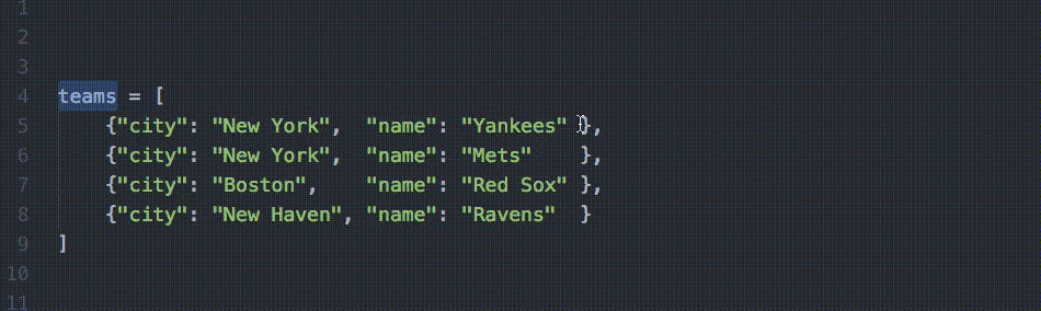 a screencast depicting usage of a text editor in which the user selects a vertical column segment of the text, and is able to write content on multiple lines simultaneously