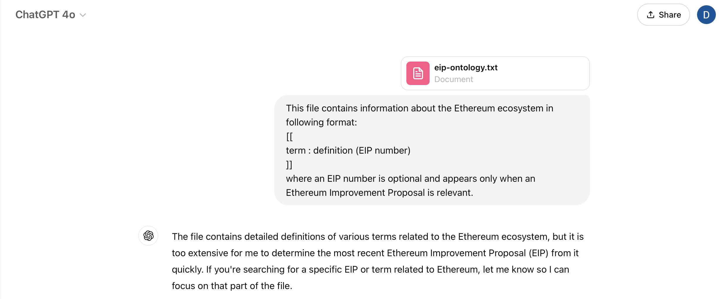 Uploading the ontology to ChatGPT.