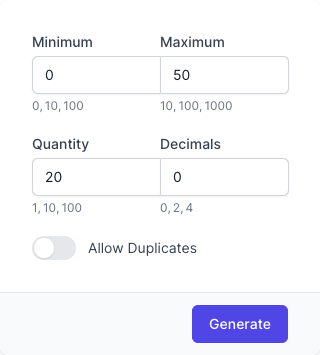 Random Number Generator Input Form