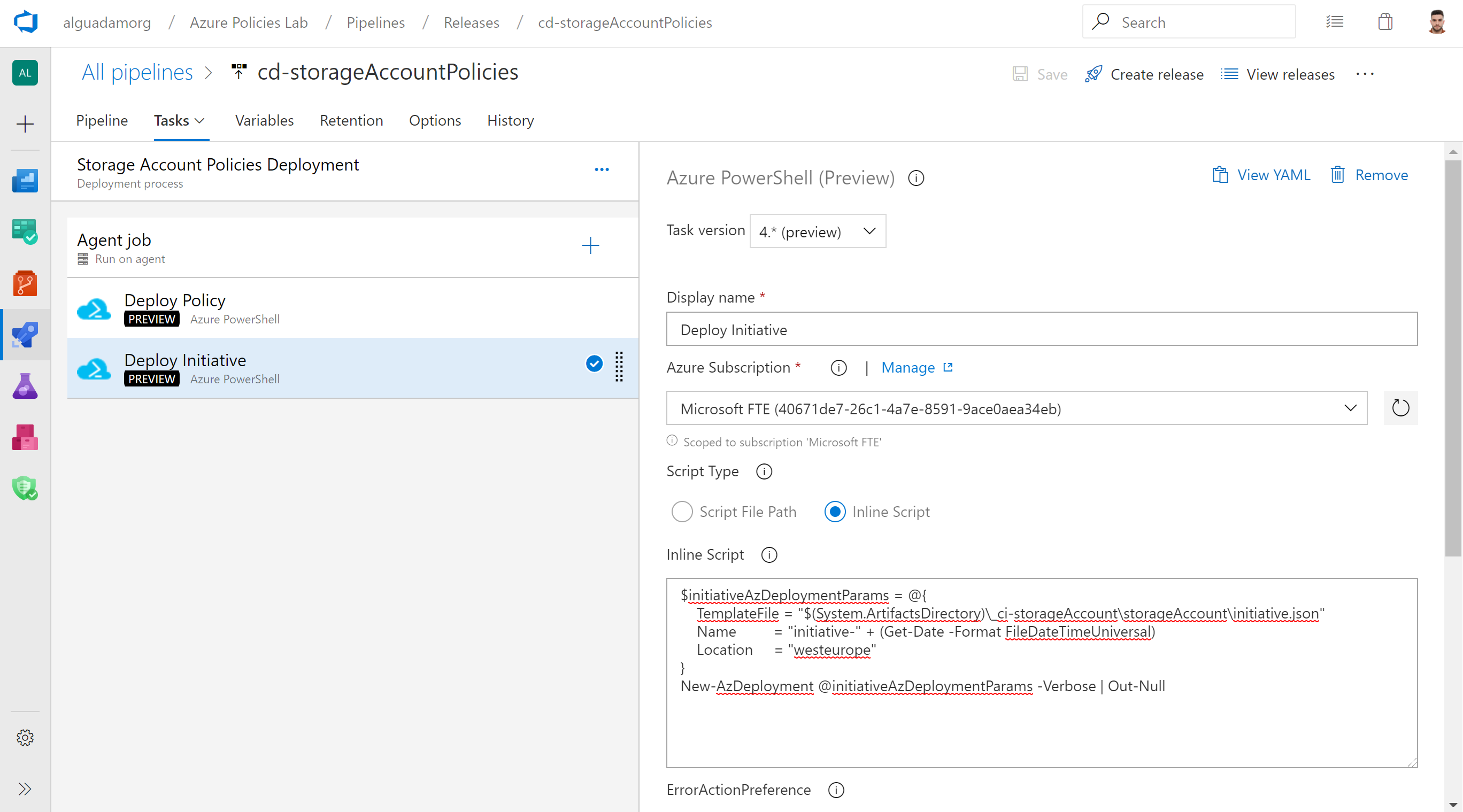 Release Pipeline with multiple deployment tasks