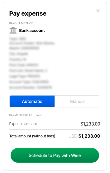 You can schedule expenses to manually pay in batches when Wise requires OTT authorization.