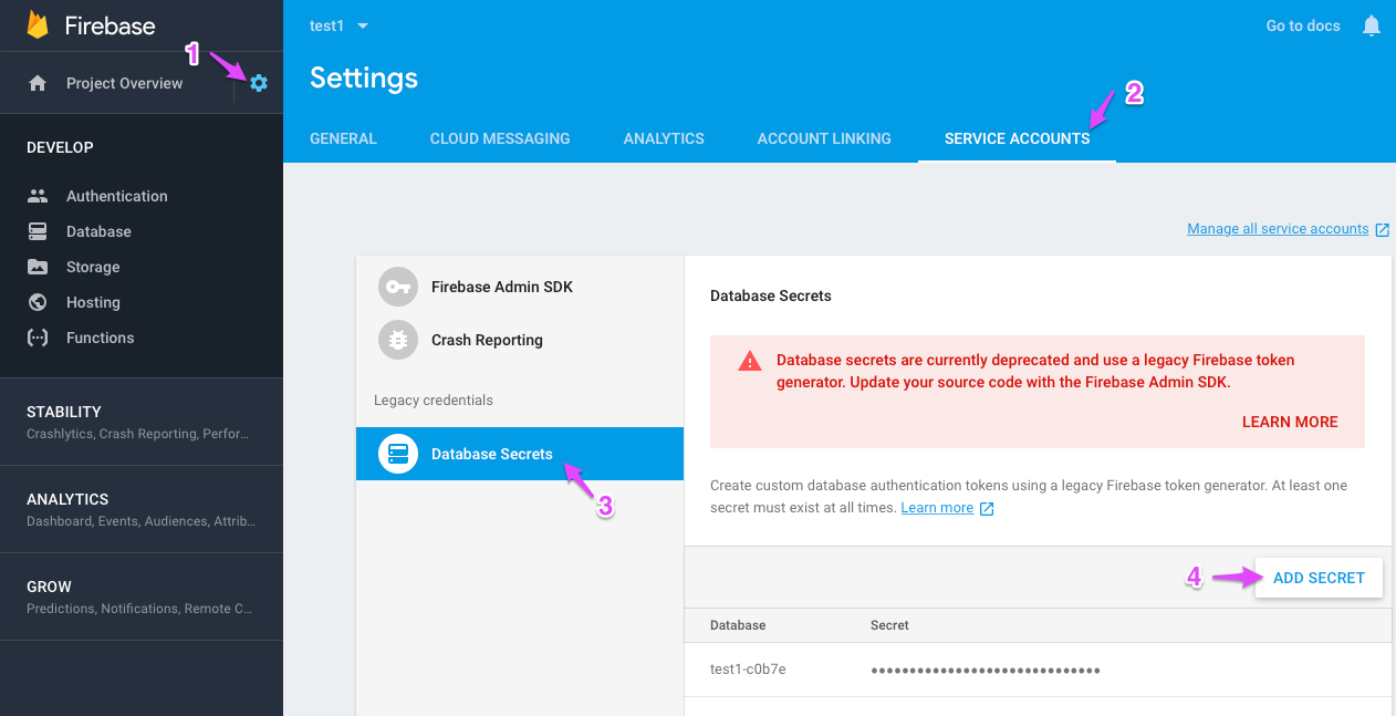 Database secrets view