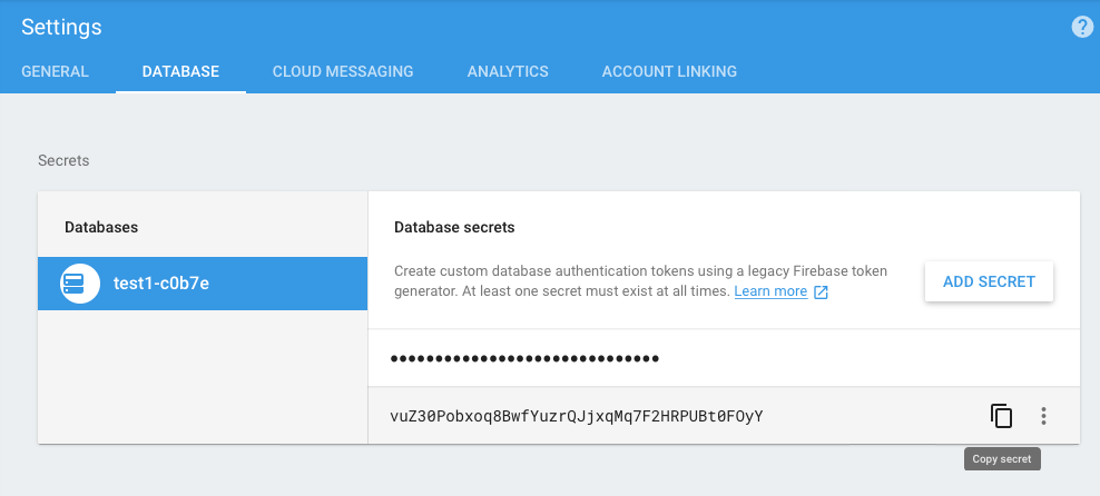 Database secret copy