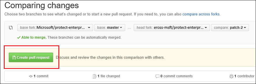 GitHub Web, showing the Comparing changes screen