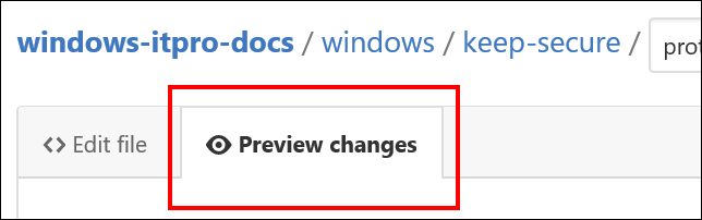 GitHub Web, showing the Preview Changes tab