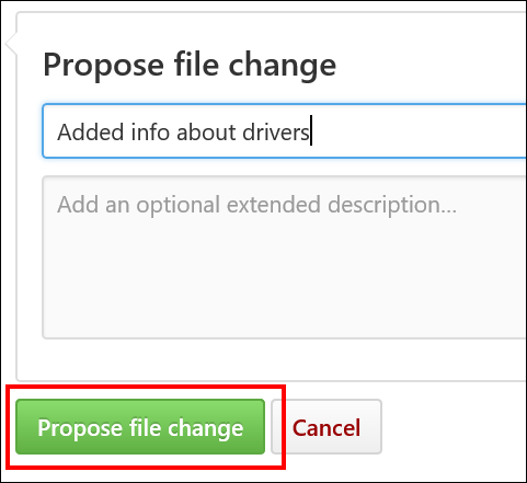 GitHub Web, showing the Propose file change button