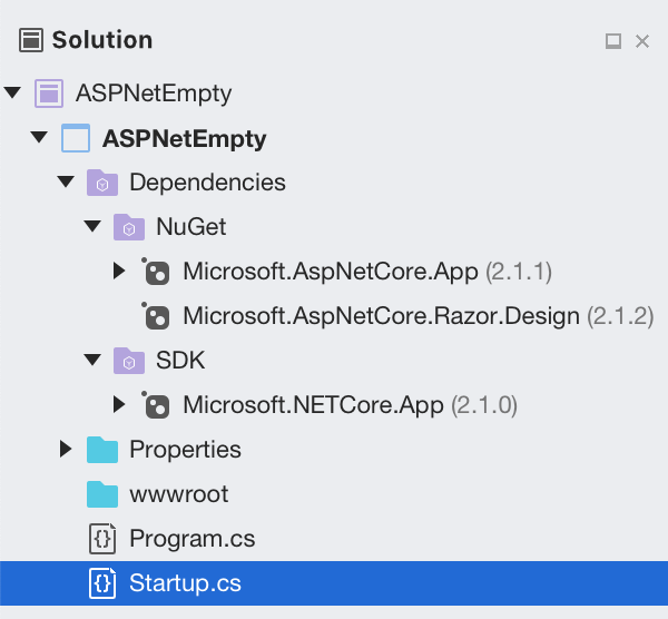 Solution Pad displaying dependencies