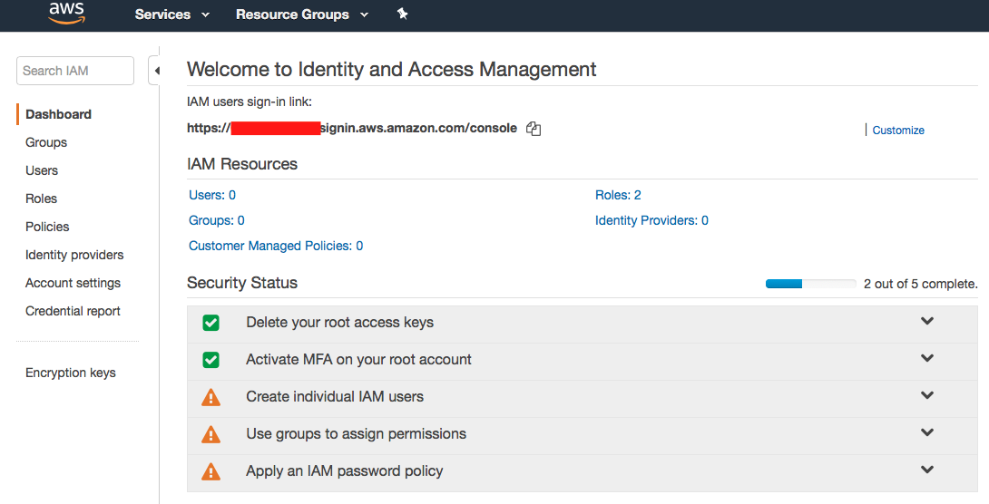 The new user screen in the AWS console.