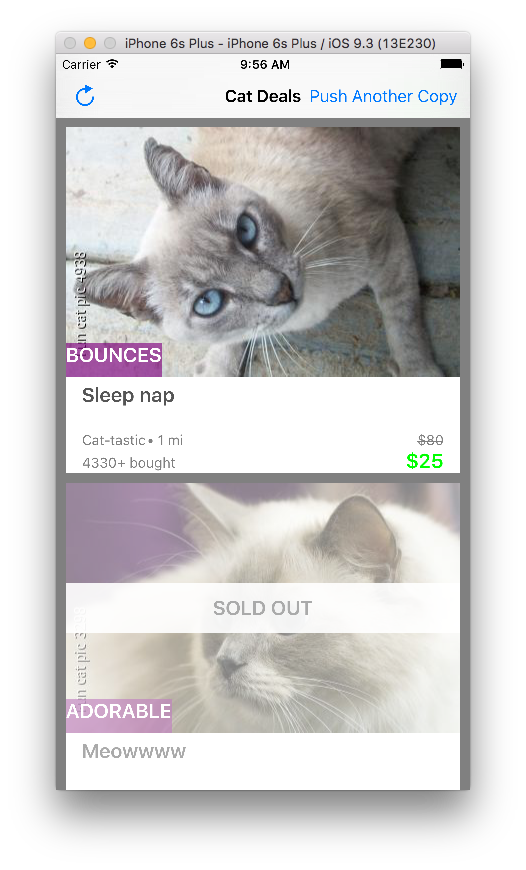 CatDealsCollectionView Example App Screenshot