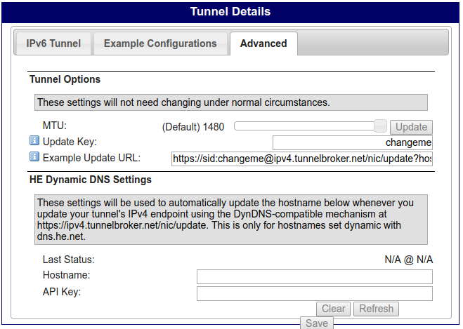 Tunnel Configuration — advanced tab