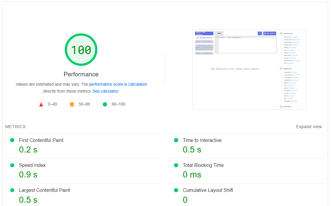 web.dev Report