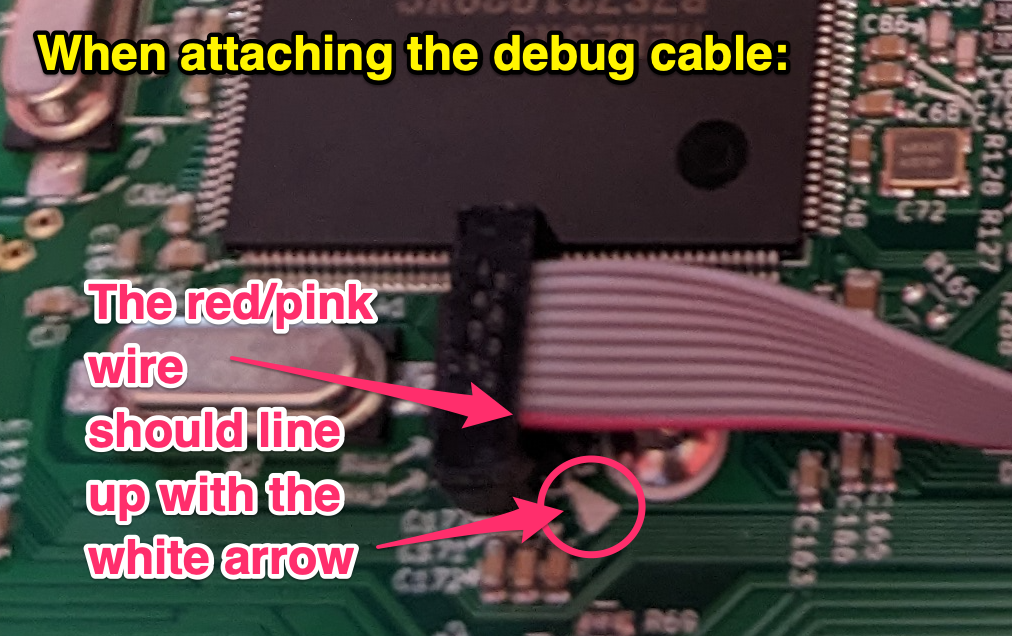 Align red/pink wire with the white arrow