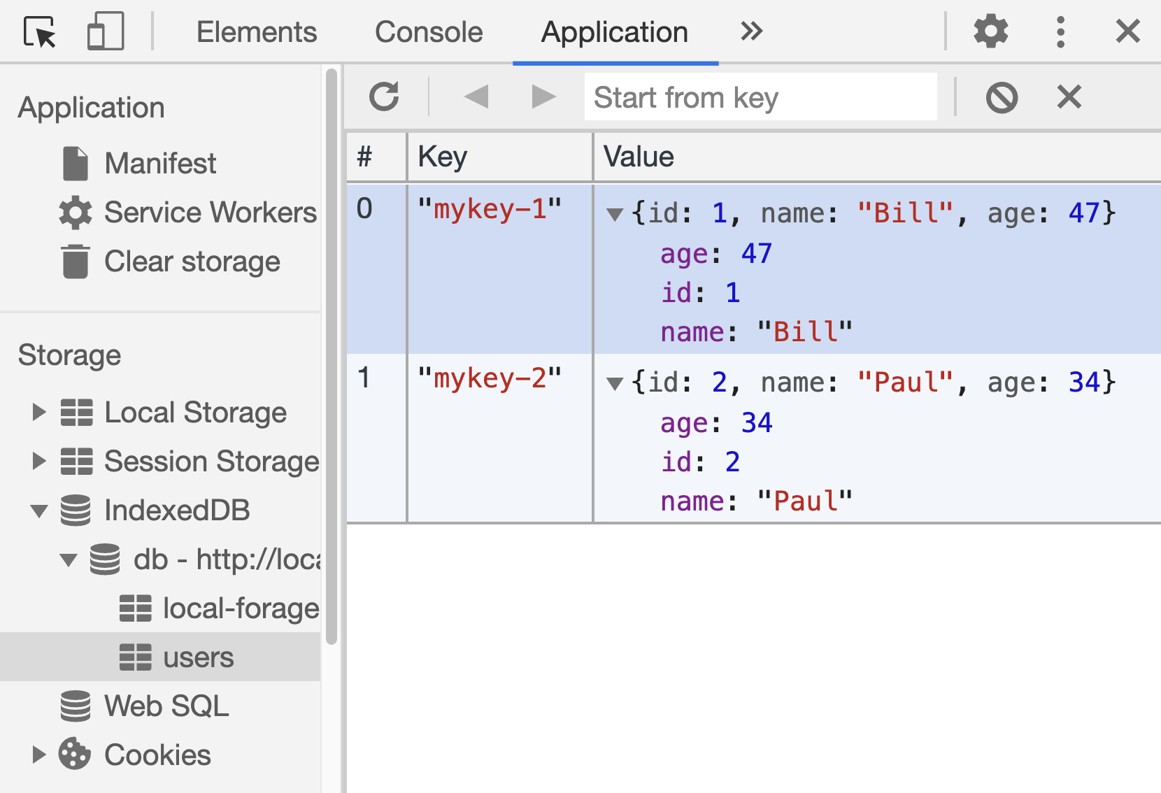 IndexedDB Store - Own Keys