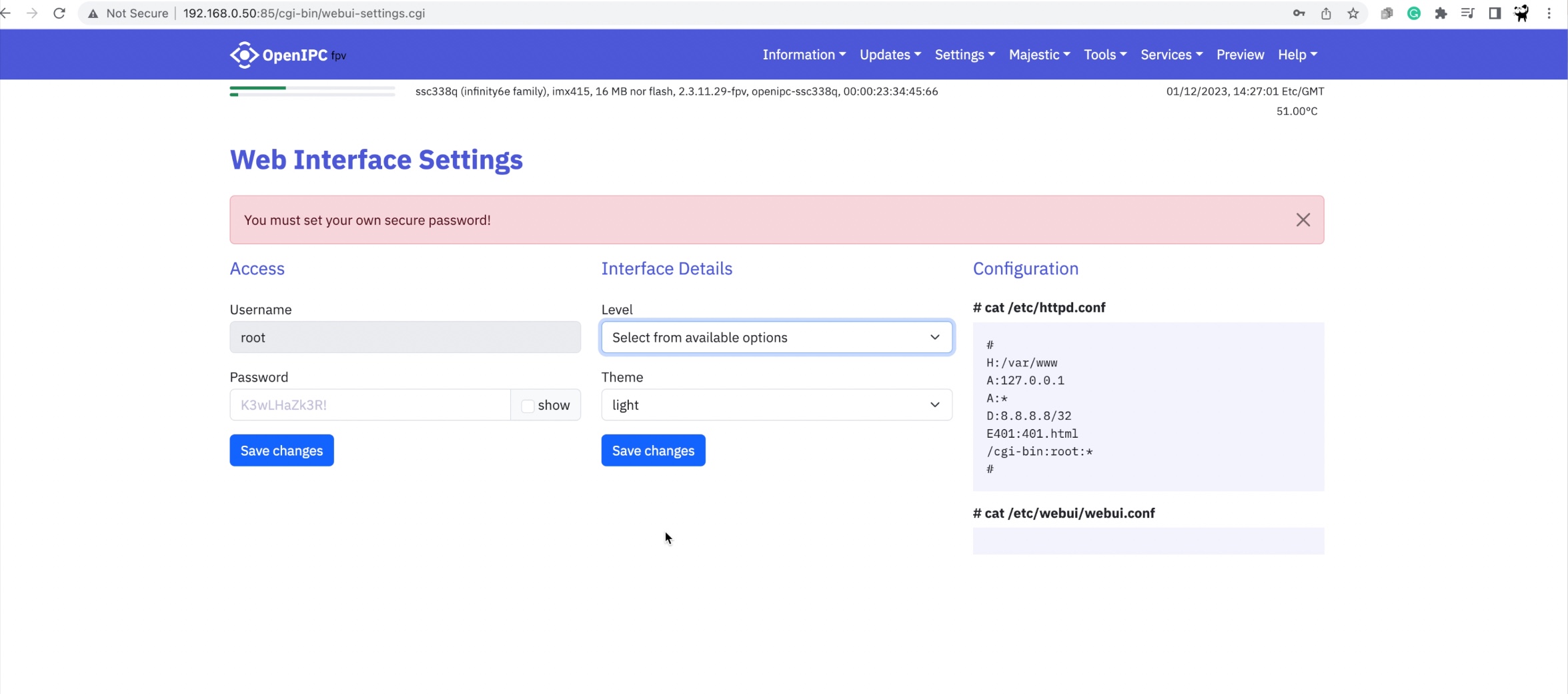 web password change