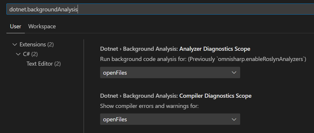 background analysis settings