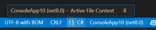 language status bar opened showing file active project context