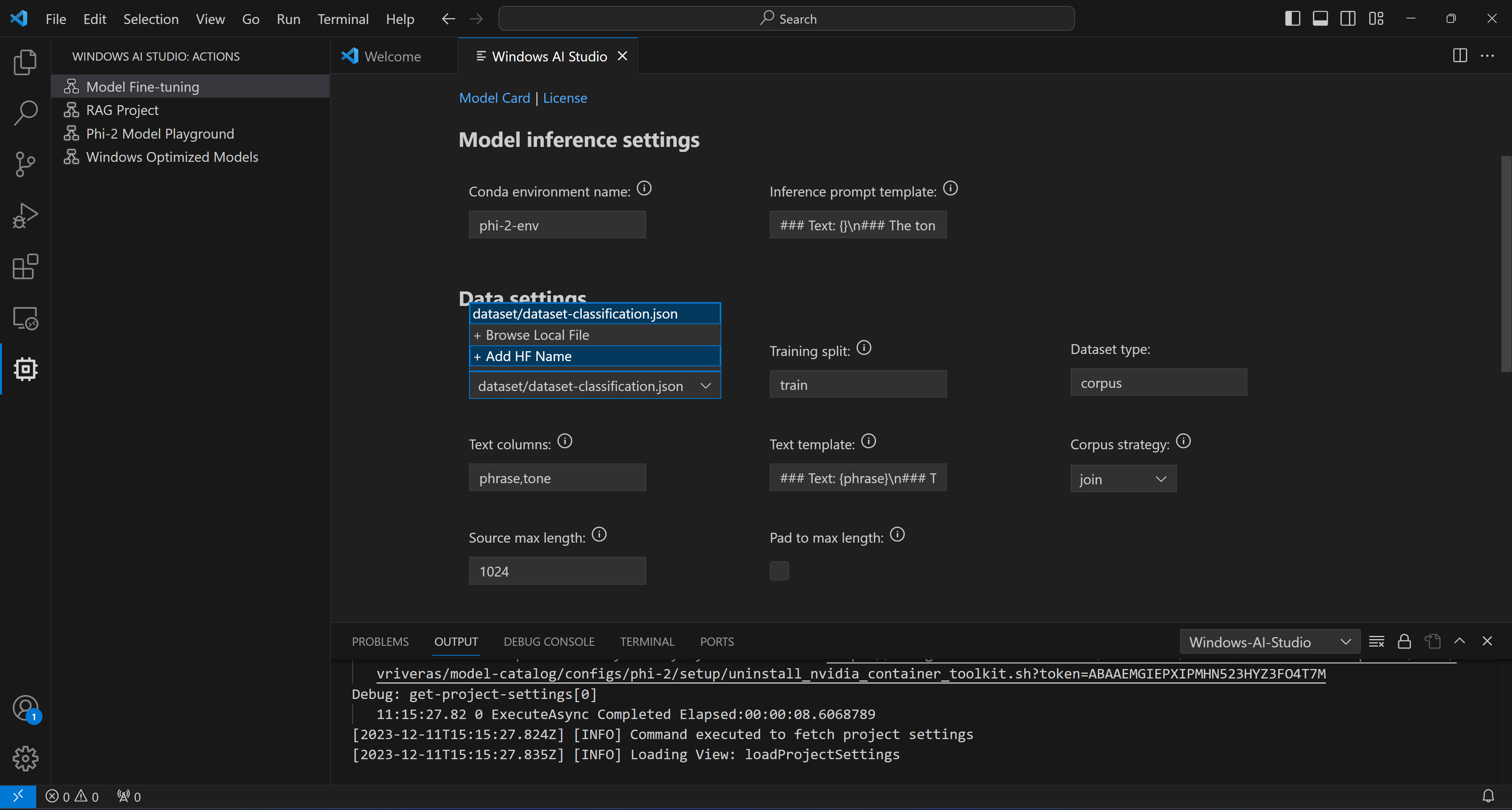 Configure dataset