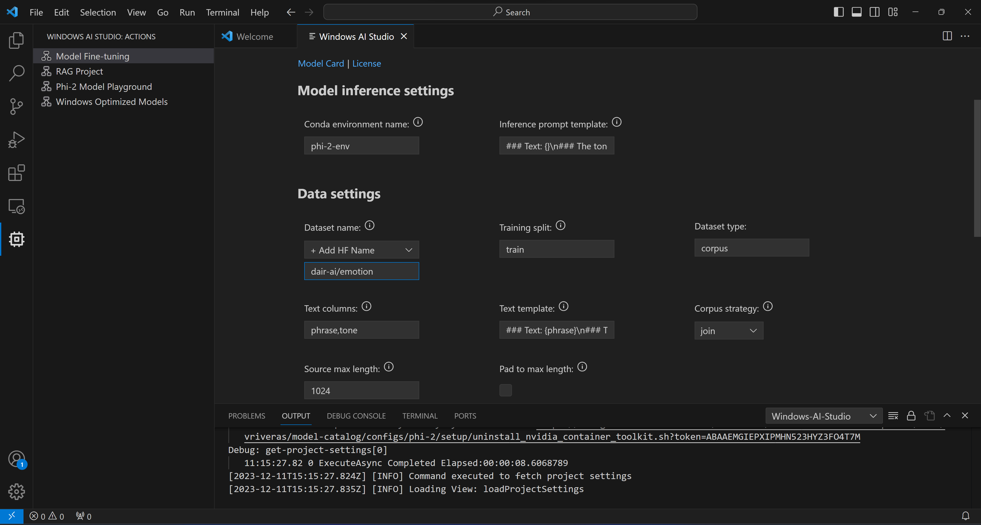 Configure dataset