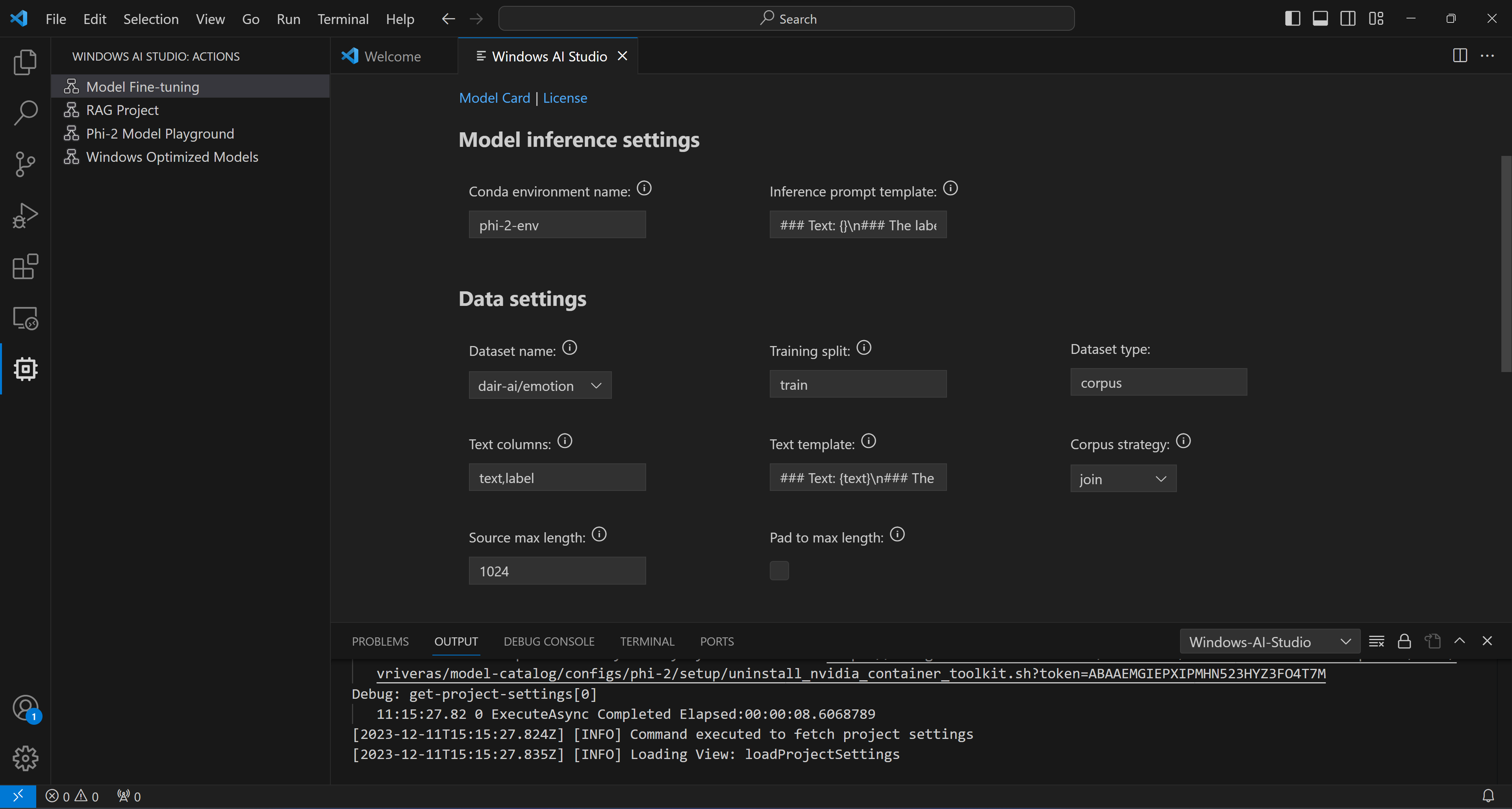 Configure dataset