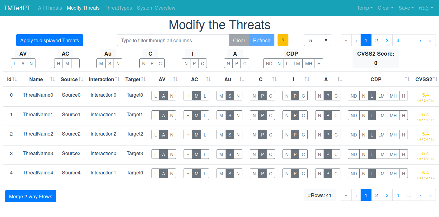 Screenshot of Modify Threats