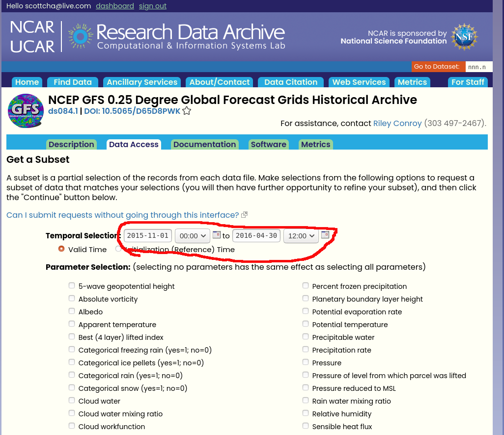 NCAR Date Selection