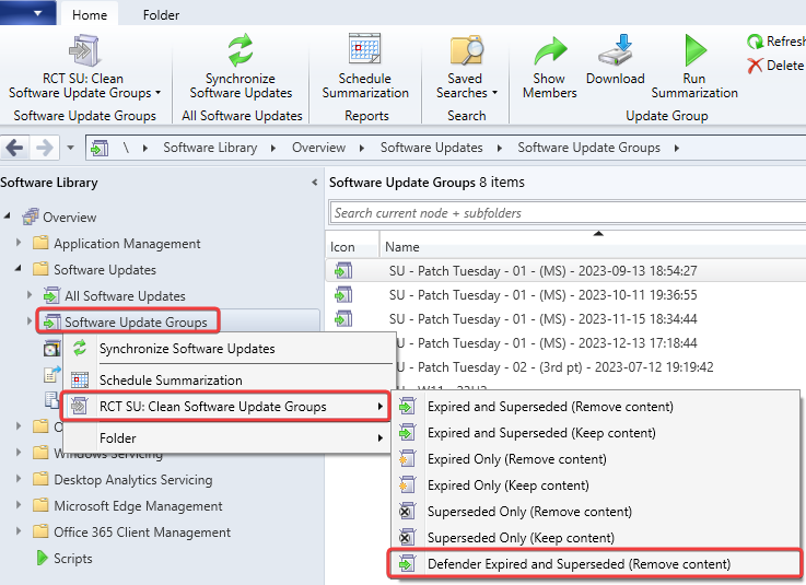 Clean Software Update Groups and Packages