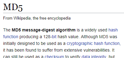 MD5 page on Wikipedia