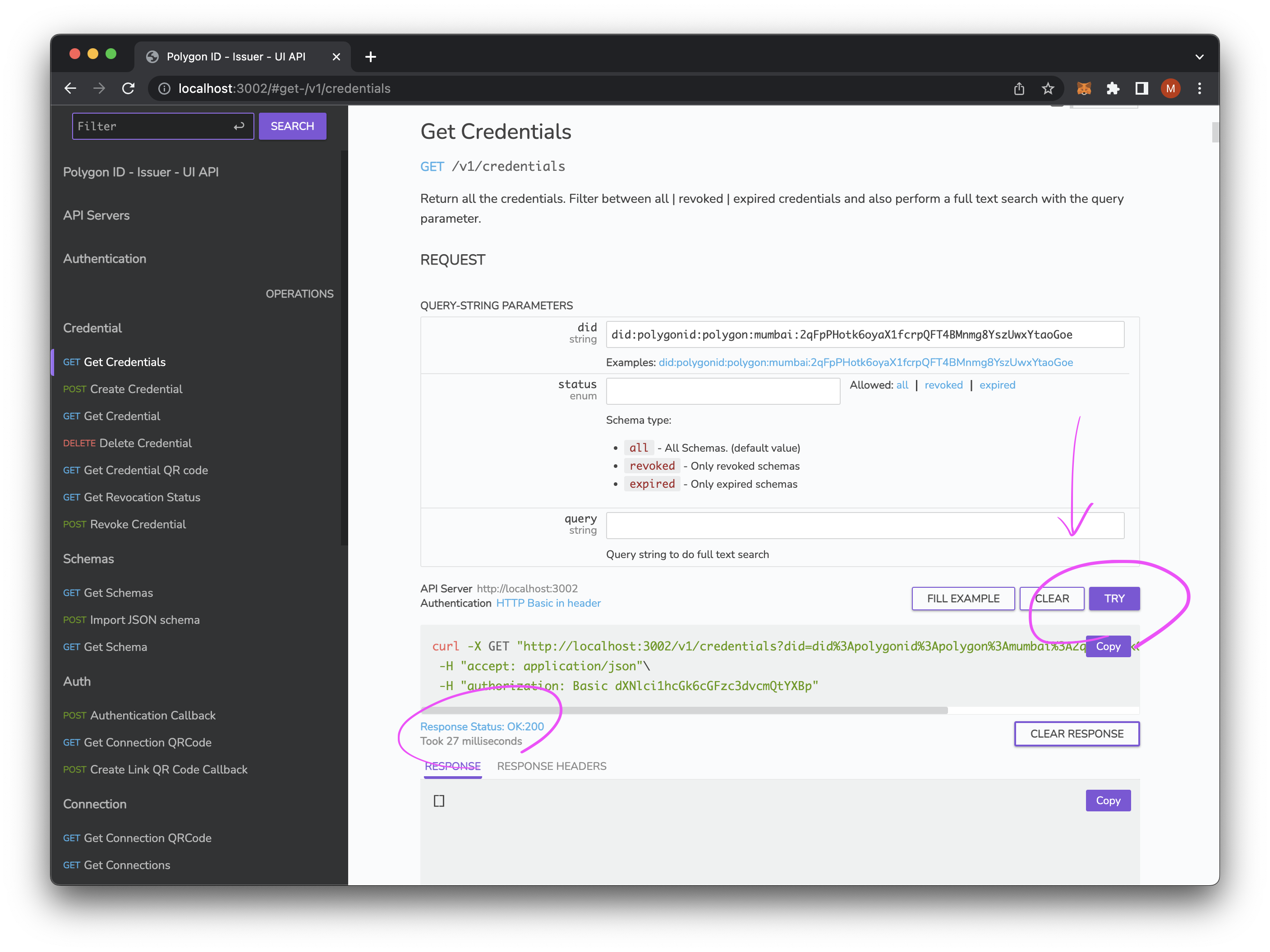 Issuer UI API Get Credentials