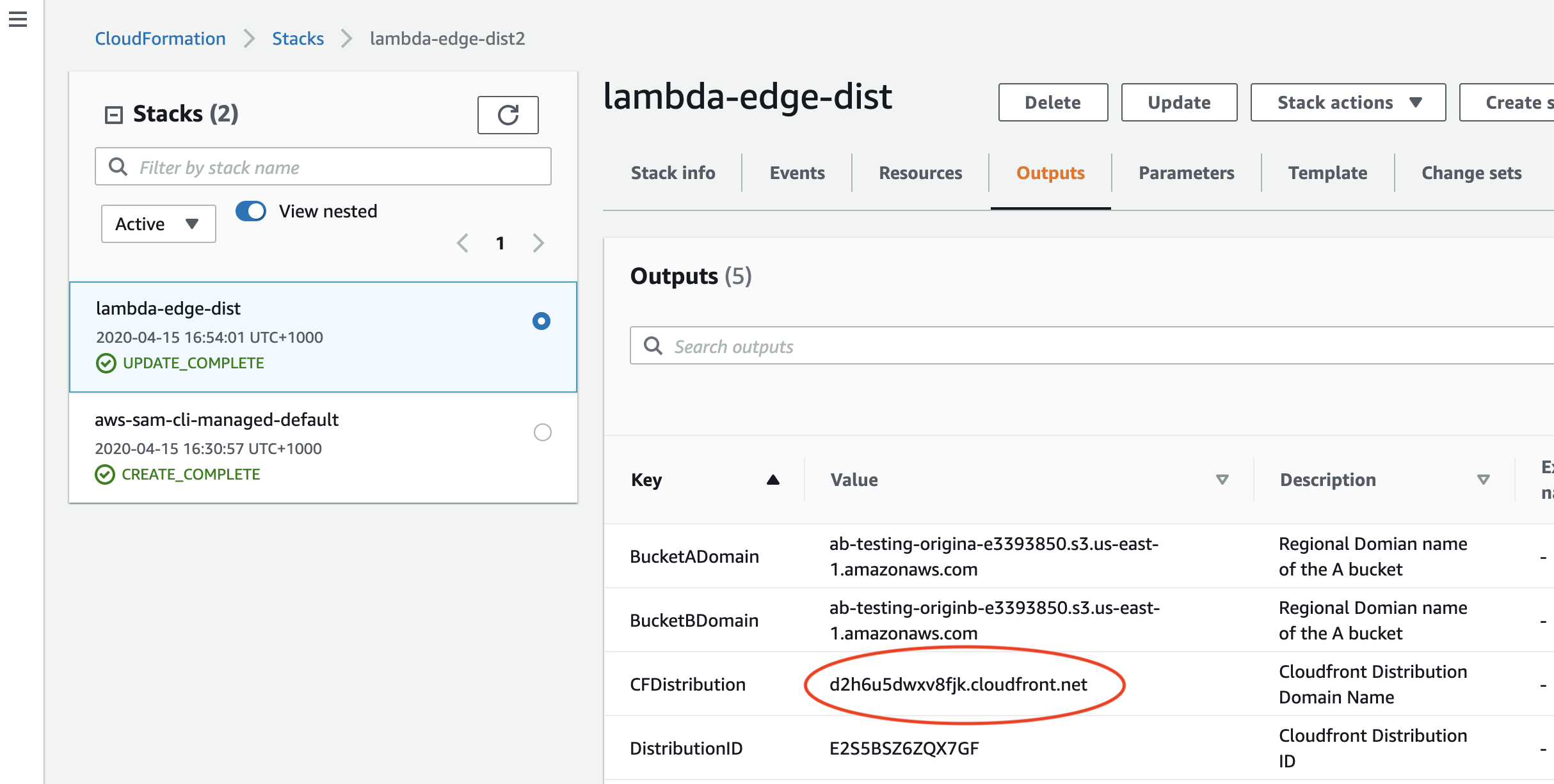 Cloudformation outputs