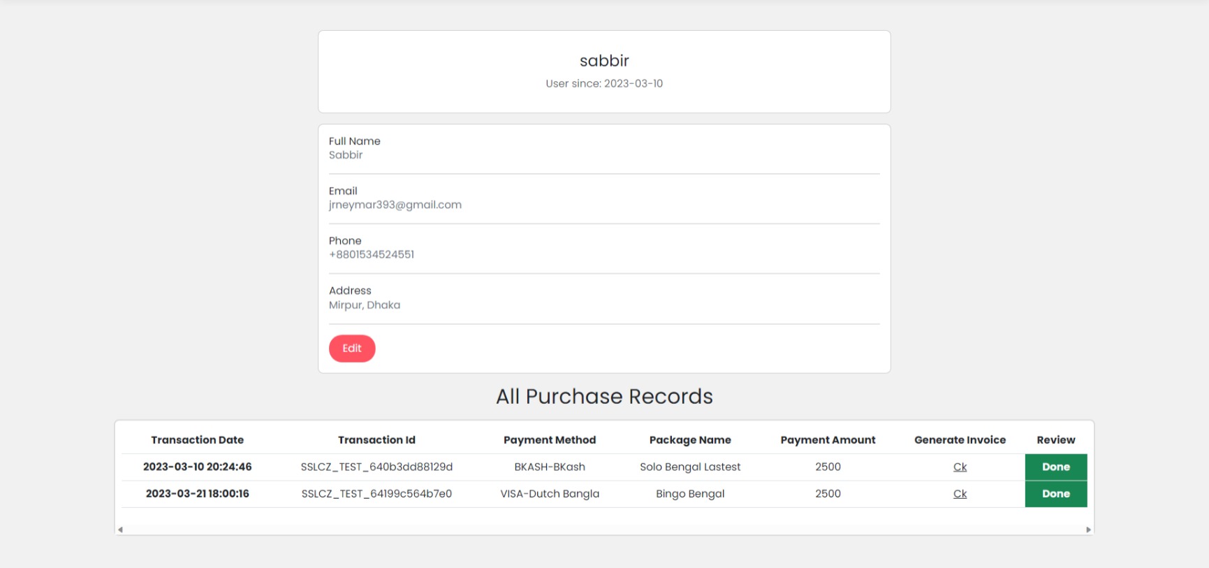 User Dashboard