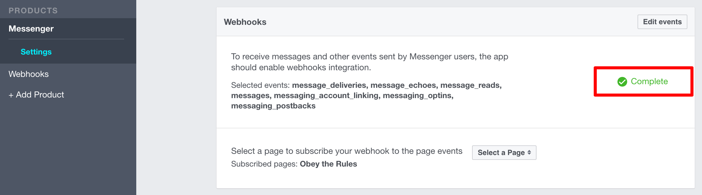 Facebook Webhook Complete