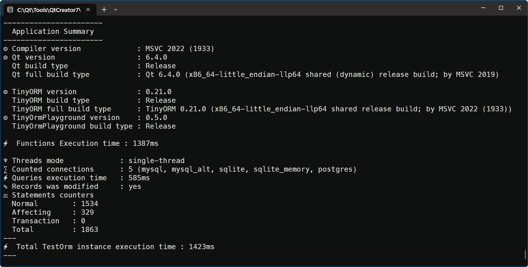 Invoked TinyOrmPlayground single-threaded