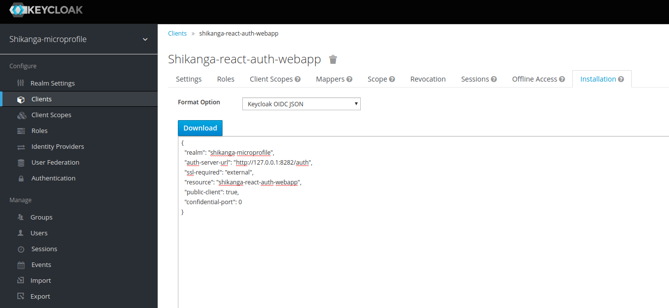 Image of configuring frontend with keycloak JSON config