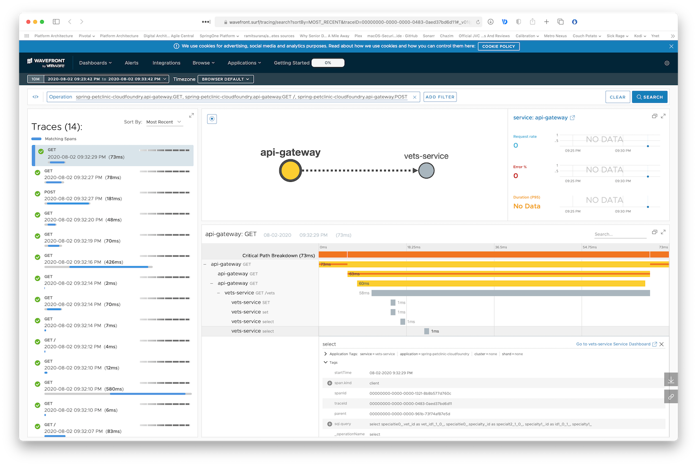 Wavefront dashboard screen