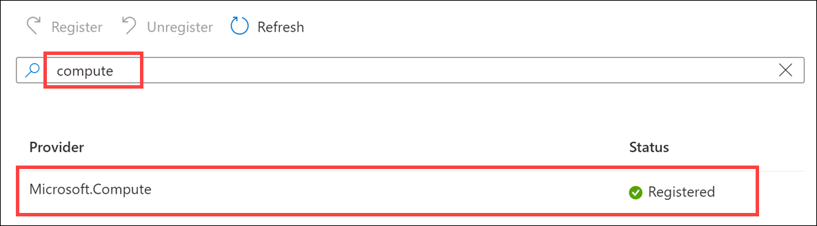 The resource provider status is Registered.