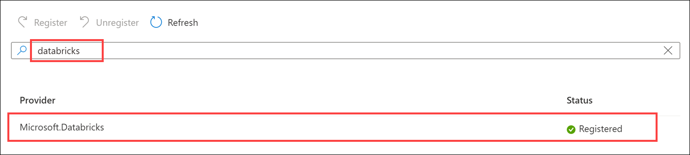 The resource provider status is Registered.