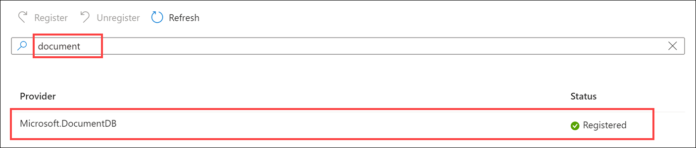 The resource provider status is Registered.