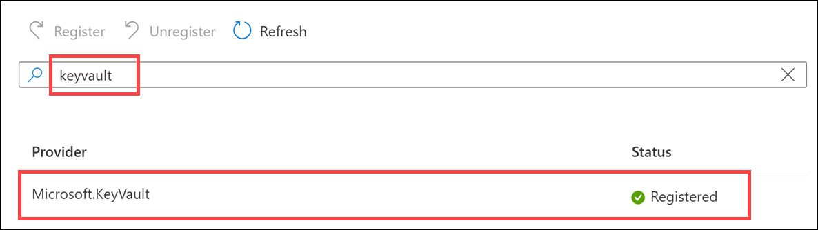 The resource provider status is Registered.