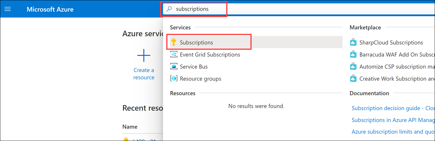 The Subscriptions option is highlighted.