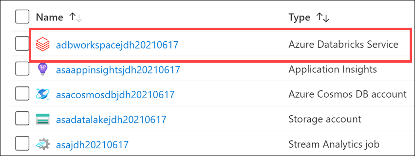 The Azure Databricks service is highlighted.