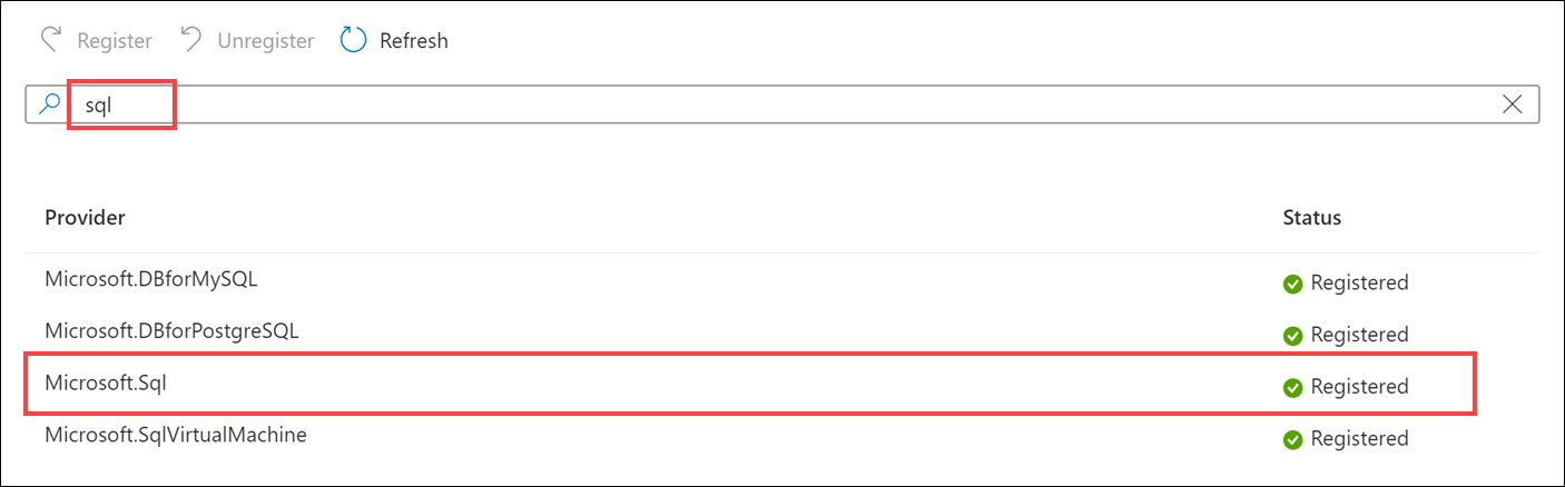 The resource provider status is Registered.