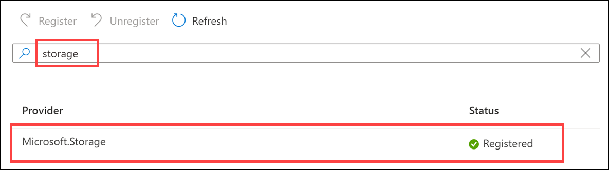 The resource provider status is Registered.